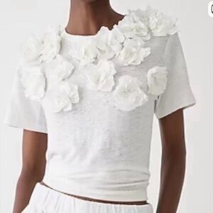 J.Crew white Linen Tee with floral embellishment. Size medium